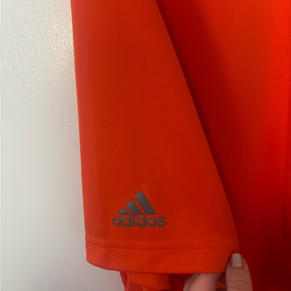 Adidas Men's Bright Red Orange Polo Shirt with Vizzy Logo - Picture 4 of 5